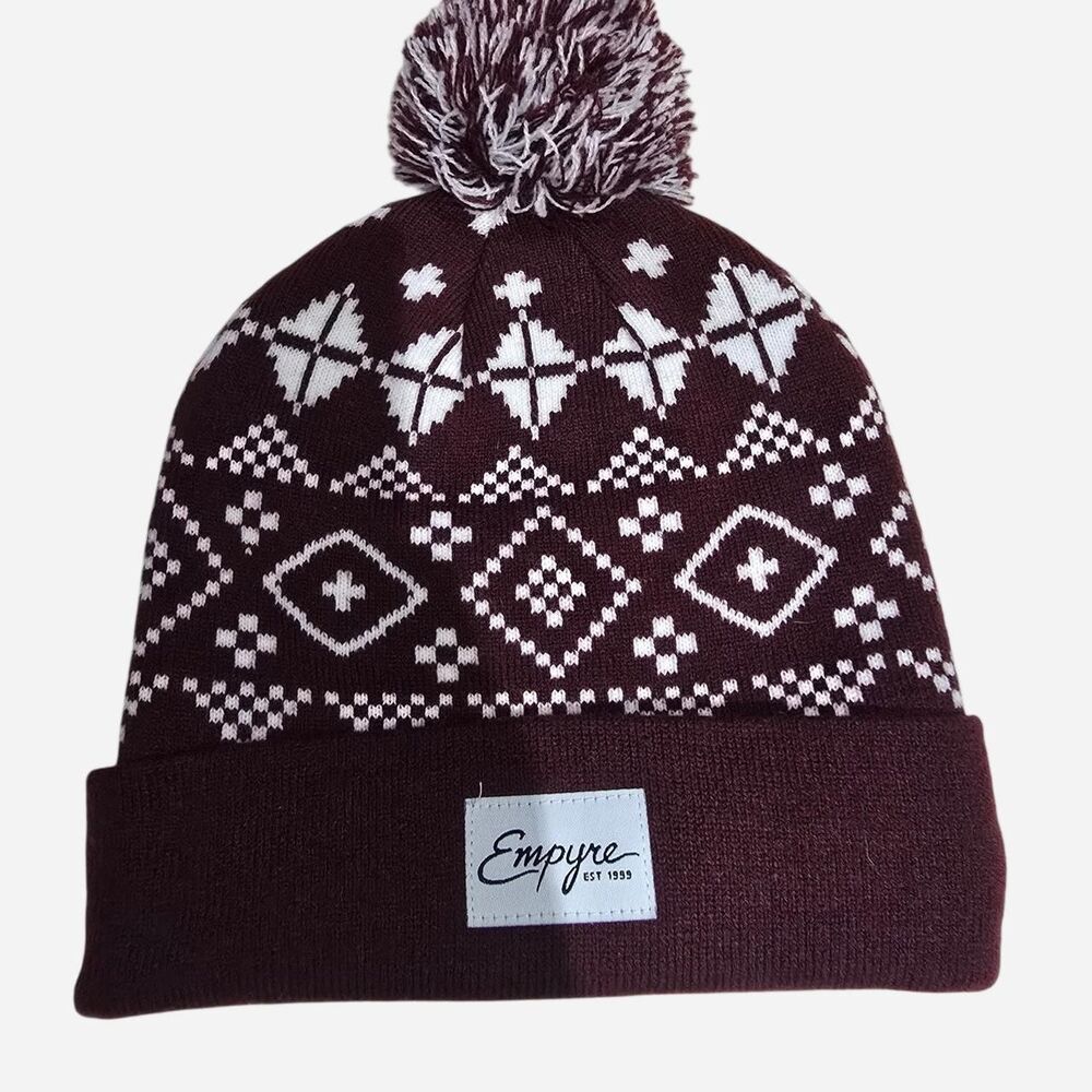 Empyre Men's White and Burgundy Beanie Hat